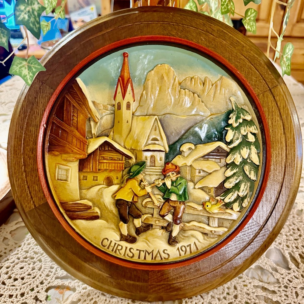 Vtg Anri Wood Carved LE Christmas Plate 1971 St. Jakob in Groden N 8819Holiday